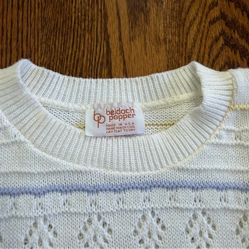 Beldoch Popper Vintage White Floral Striped Pointelle Sweetheart Style Size S/M